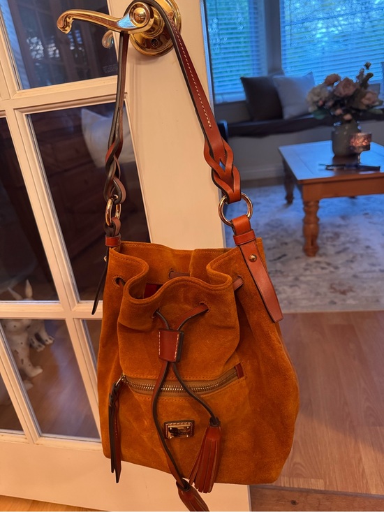 Dooney & Bourke Handbags - Dooney & Bourke Chestnut/Chestnut Suede Drawstring Bucket Bag